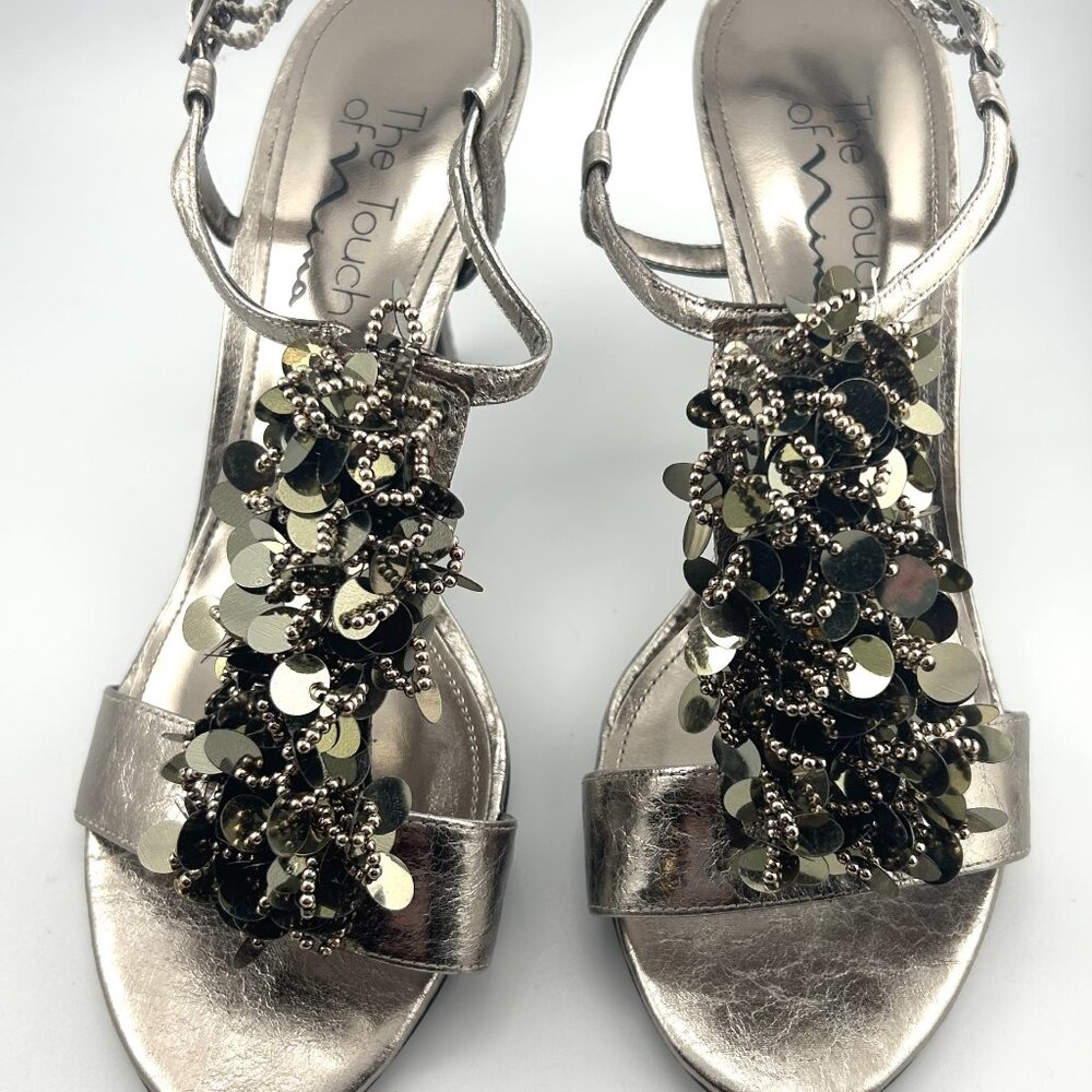 Silver Shiny Nina Women's 3" High Heel Shoes, Sz 7